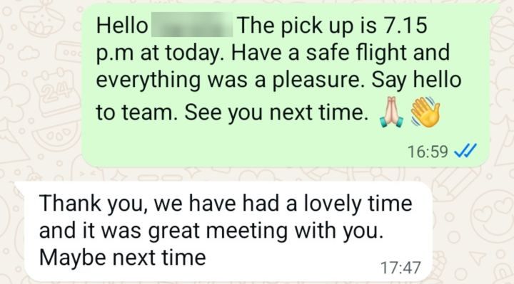 WhatsApp conversation with a Belek Golf Shuttle guest